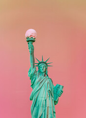 Statue of Liberty holding an ice cream cone instead of the torch. New York, USA summertime background. - 751599170
