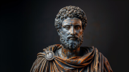 Black and Gold Statue of Marcus Aurelius, Stoicism, Generative AI. - obrazy, fototapety, plakaty