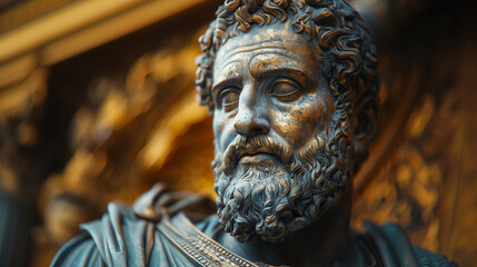 Black and Gold Statue of Marcus Aurelius, Stoicism, Generative AI.