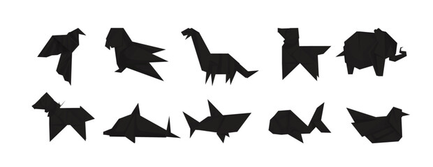 Fototapeta premium Origami or Paper Folding Animal Figures Vector Set. Vector illustration.
