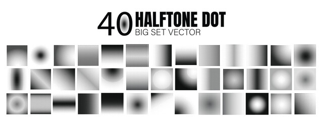 Halftone gradient. Dotted gradient, smooth dots spraying and halftones dot background seamless horizontal geometric pattern vector template set. Abstract dot gradient halftone pattern illustration