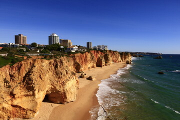 View of the Algarve coast which is an administrative region located in the south of mainland...