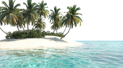 small tropical island with palm trees in a blue caribbean ocean isolated on a transparent background