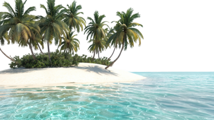 small tropical island with palm trees in a blue caribbean ocean isolated on a transparent background