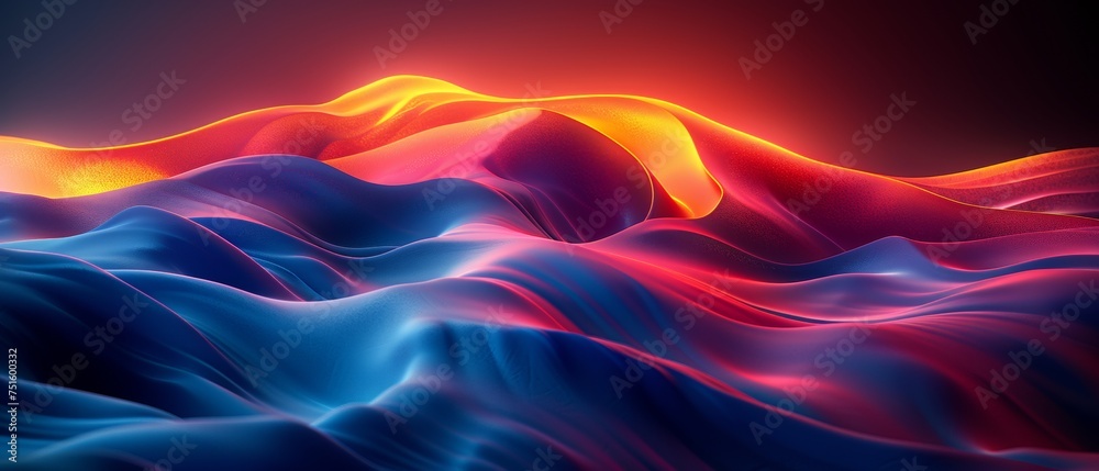 Leinwandbilder an abstract 3d render of vibrant colors on a black background, with curved waves moving in a dynamic