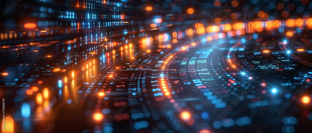 Fototapete Concept of digital transformation. System engineering. Binary code. Programming.