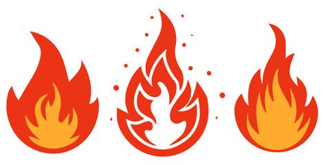 A set of icons featuring flames isolated on a white background. Fire icons.