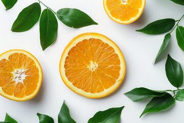 Full size Close Up Sliced Orange with Leafs