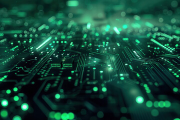 Electronic circuit board. Futuristic Hi-Tech slide background. Created with Generative AI technology.