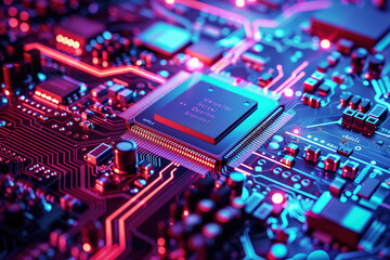 Fototapeta na wymiar Electronic circuit board. Futuristic Hi-Tech slide background. Created with Generative AI technology.