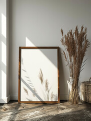 Framed Art Mockup Surrounded by Delicate Dried Flowers