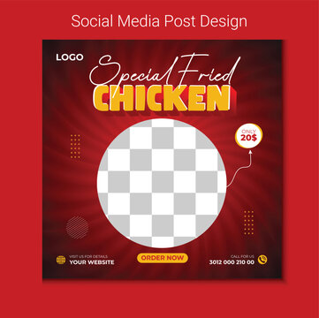 Special chicken social media post design. Restaurant food menu web banner set for online business promotion. fried chicken poster design.	
