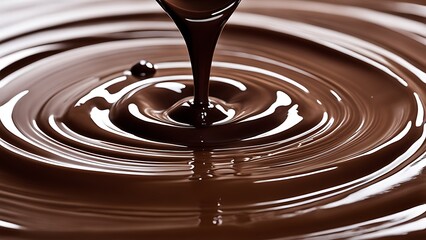 Molten chocolate pouring, creating a mesmerizing pattern of concentric circles with a glossy finish.