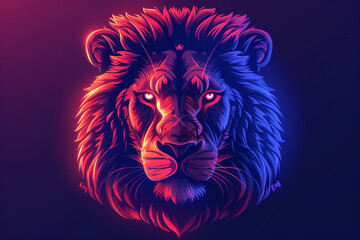 Kingly Illumination: Neon Lion Logo Design with 'King' on White Background
