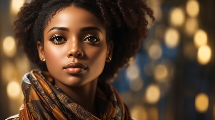 Fototapeta premium Black woman in scarf, with serious look