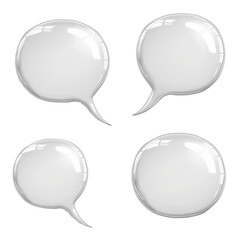Glossy White Speech Bubbles. a set of four glossy white speech bubbles on a light background, providing a modern and clean space for custom text.