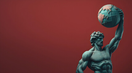 Fototapeta na wymiar Stoic Philosopher Statue holding a Globe, Global Insights Minimalist Digital Render