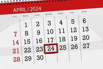 Calendar 2024, deadline, day, month, page, organizer, date, April, wednesday, number 24