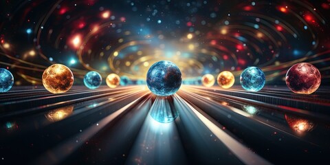 Dealing with particles. Particle physics, quantum physics abstract background.