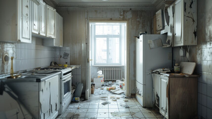 Old abandoned kitchen in hoarder's house