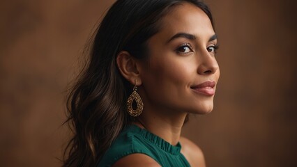 Beautiful latin woman model posing profile side face - Powered by Adobe