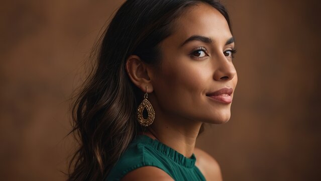 Beautiful latin woman model posing profile side face