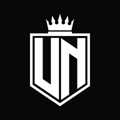 UN Logo monogram bold shield geometric shape with crown outline black and white style design