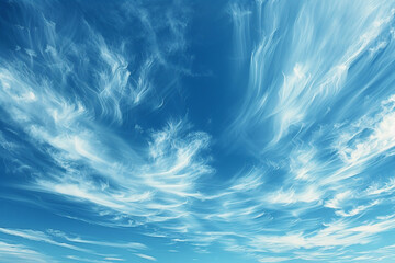 An expansive azure canvas punctuated by wispy cirrus clouds, highlighting the vastness and purity of the sky