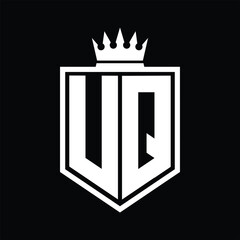 UQ Logo monogram bold shield geometric shape with crown outline black and white style design