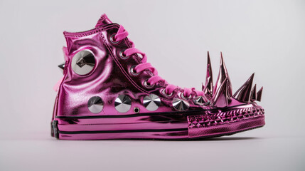 Fancy pink sneakers with spikes for rave music festival outlook