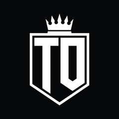 TO Logo monogram bold shield geometric shape with crown outline black and white style design