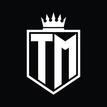 recommend clip art: TM Logo monogram bold shield geometric shape with crown outline black and white style design