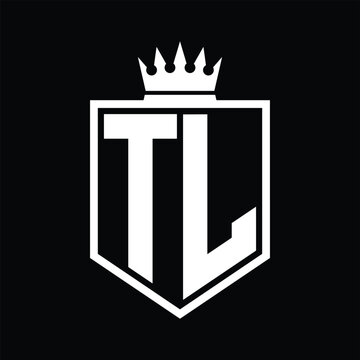 recommend clip art: TL Logo monogram bold shield geometric shape with crown outline black and white style design