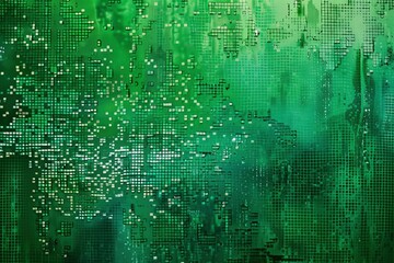 mesmerizing charm of green digital pixelation, a technological texture background adorned with dynamic pixel patterns, lending a futuristic and contemporary vibe, set against a bustling cityscape