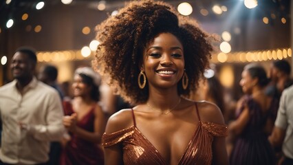 Beautiful african woman dancing at gala event