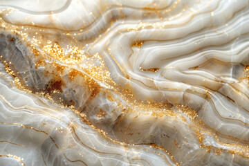 Elegant white marble background interlaced with shimmering gold veins and glittering details
