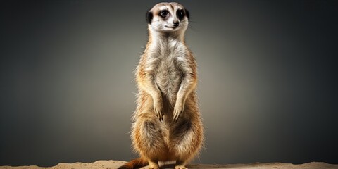 Vigilant meerkat standing up in studio and looking for predators, vigilance and prevention concepts - obrazy, fototapety, plakaty