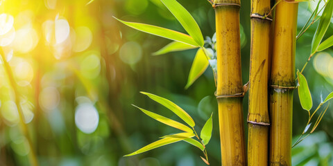 Fototapeta na wymiar Close-up of dew-kissed bamboo stalks exudes tranquility for serene natural wallpapers