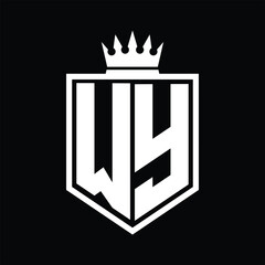 WY Logo monogram bold shield geometric shape with crown outline black and white style design