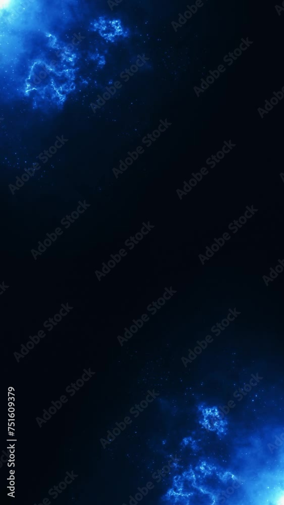 Poster abstract 4k seamless loop background with glowing blue energy lights and sparkling flying particles