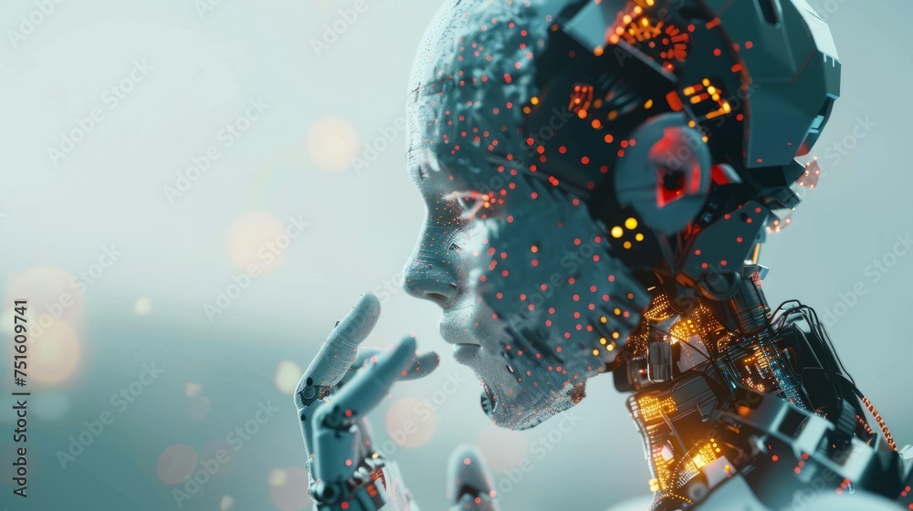 Poster futuristic 3d rendering: artificial intelligence ai research in robot and cyborg development for fut