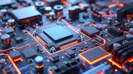 Obraz premium Creative 3d illustration: technology's smart motherboard chip unveiled in detailed map