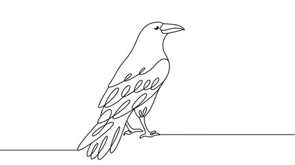 Crow. One bird. Line drawing