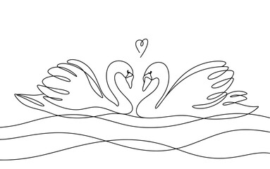 Swans. Pair. Water. Wave. Heart