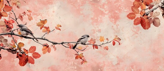 Stunning Birds Perched on Branches against a Pink Background