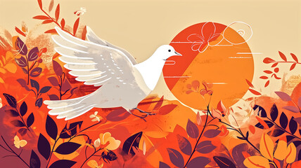 Peaceful Dove Soaring with Love in Nature's Embrace, Illustrated in Vector Art with Symbolic Elements of Flight and Harmony - Powered by Adobe