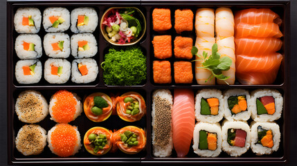 A Vibrant, Balanced and Varied Japanese Bento Box Meal Display