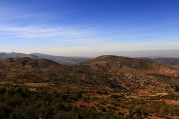 Naklejka premium View on a mountain in the High Atlas is a mountain range in central Morocco, North Africa, the highest part of the Atlas Mountains