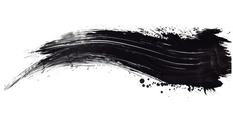 Black ink brush stroke, Black brush splashes isolated on transparent png.