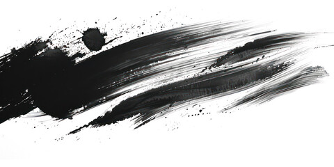 Black ink brush stroke, Black brush splashes isolated on transparent png.	